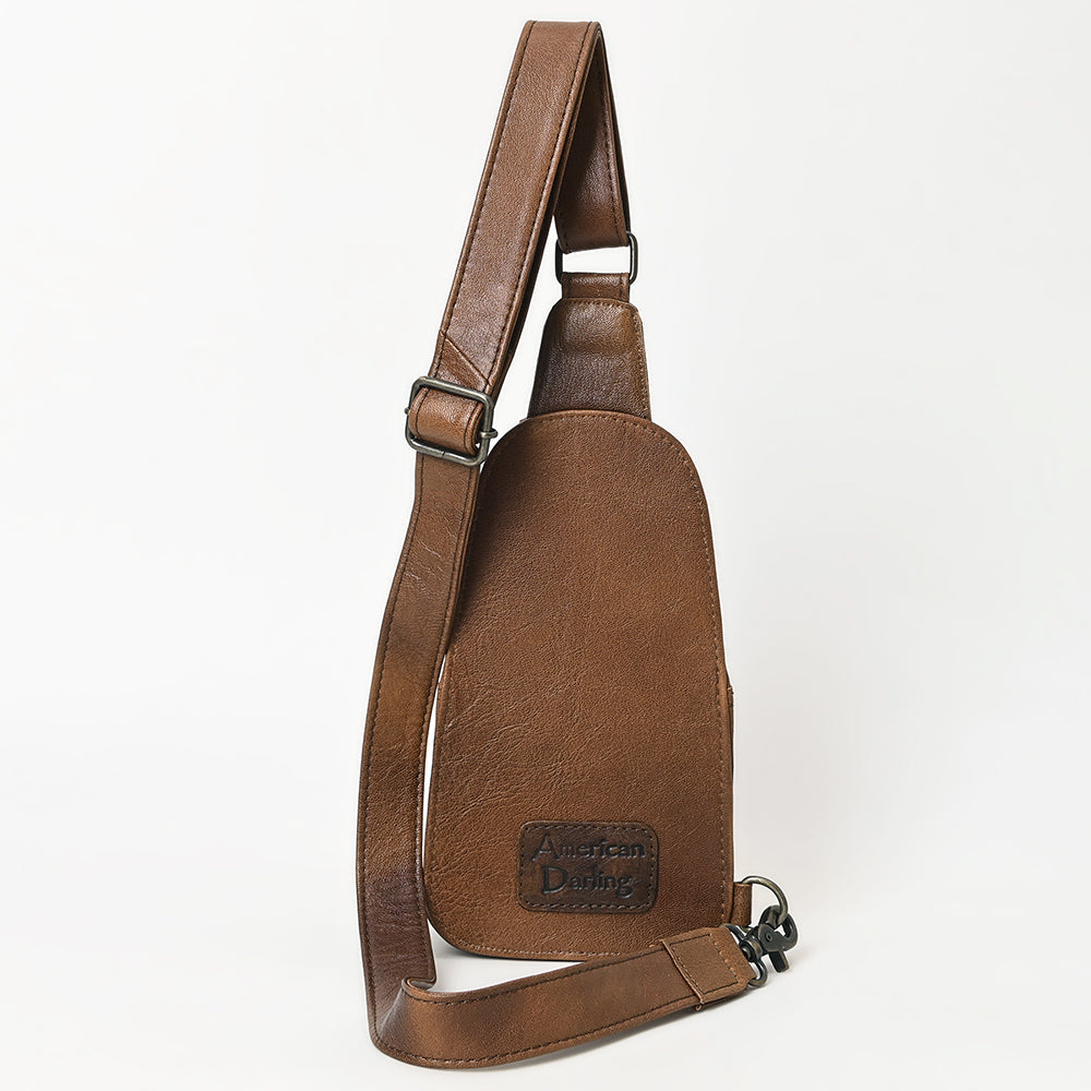 American Darling Sling Hand Tooled Upcycled Wool Genuine Leather