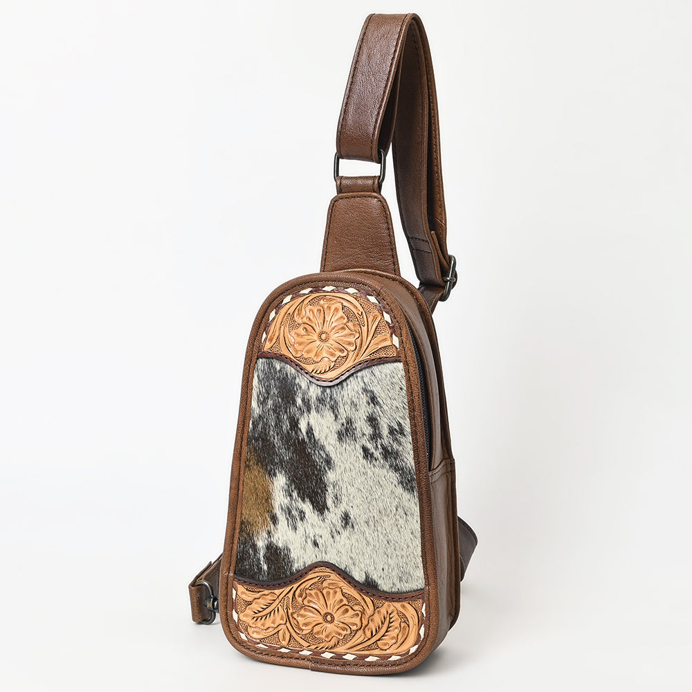 American Darling Sling Hand Tooled Upcycled Wool Genuine Leather