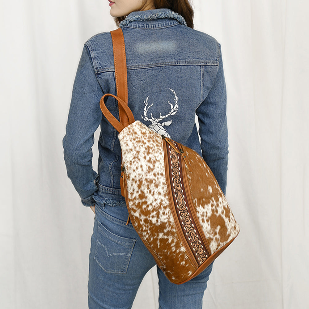 American Darling Hand-Tooled Hair-On Genuine Leather Sling Bag