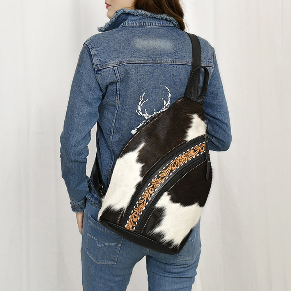 American Darling Hand-Tooled Hair-On Genuine Leather Sling Bag