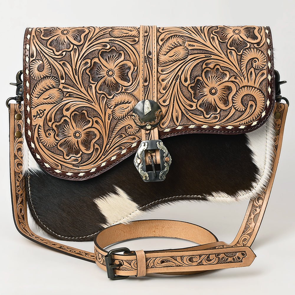 American Darling Hand-Tooled Hair-On Genuine Leather Crossbody Bag