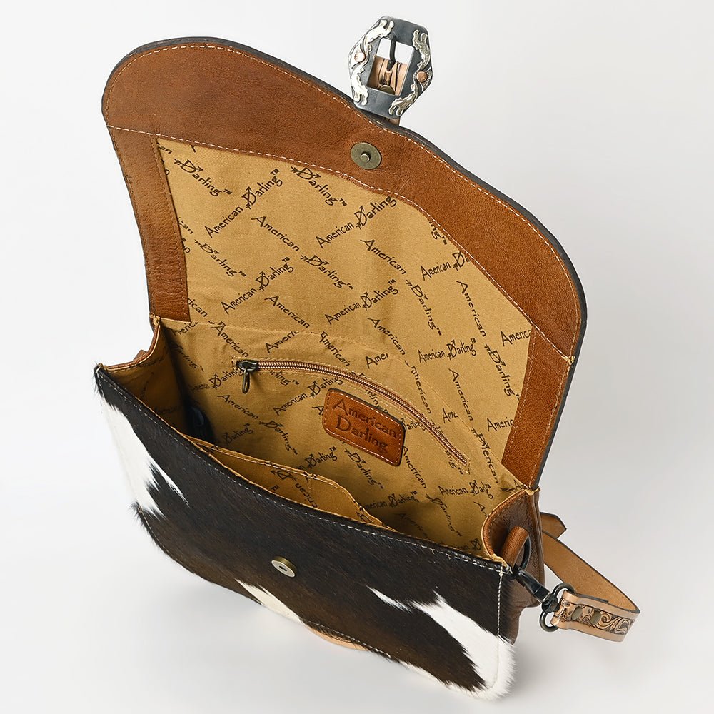 American Darling Hand-Tooled Hair-On Genuine Leather Crossbody Bag