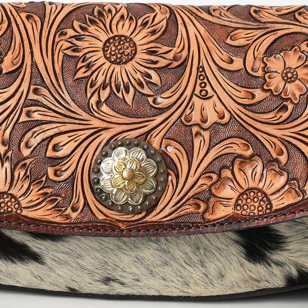American Darling Hand-Tooled Hair-On Genuine Leather Crossbody Bag