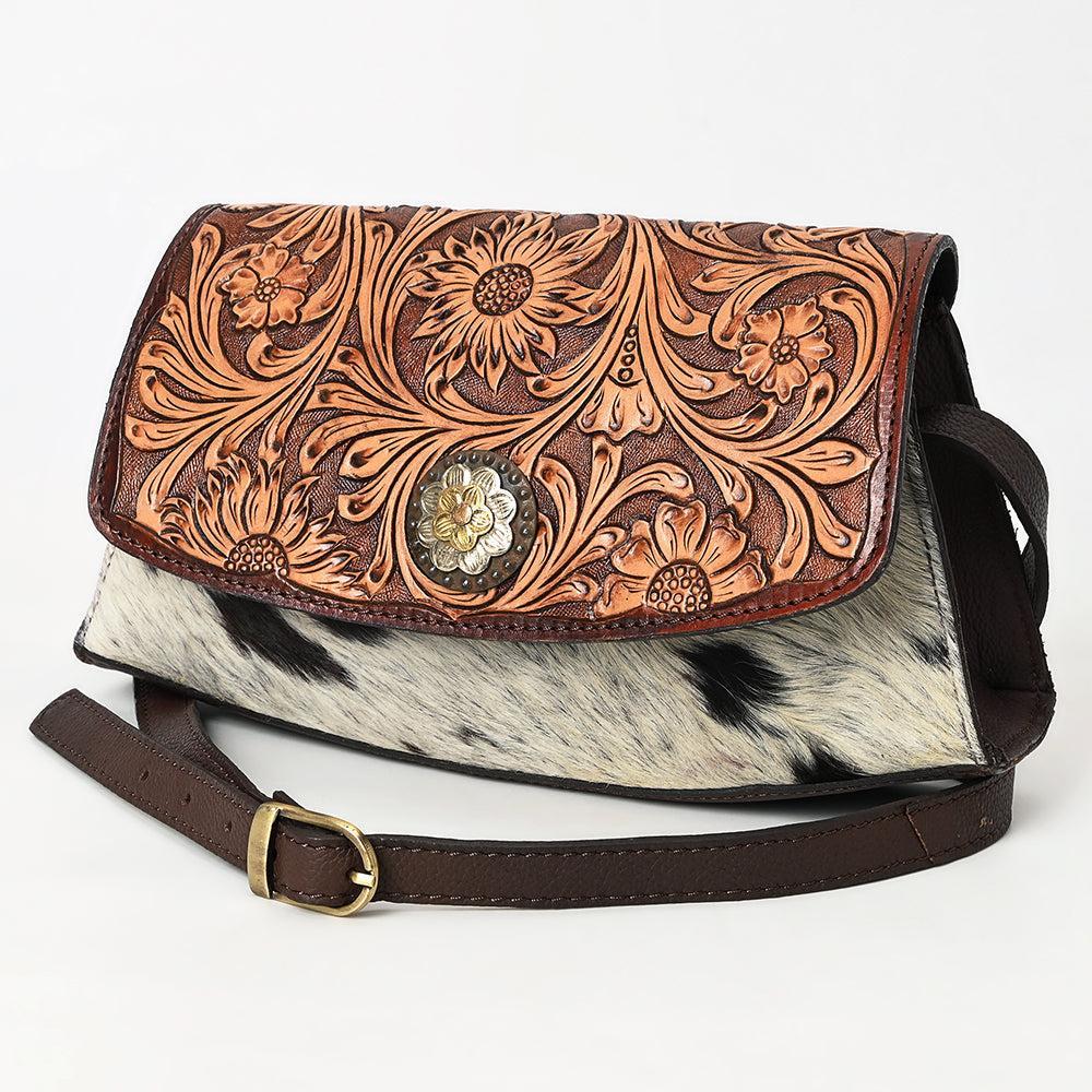 American Darling Hand-Tooled Hair-On Genuine Leather Crossbody Bag