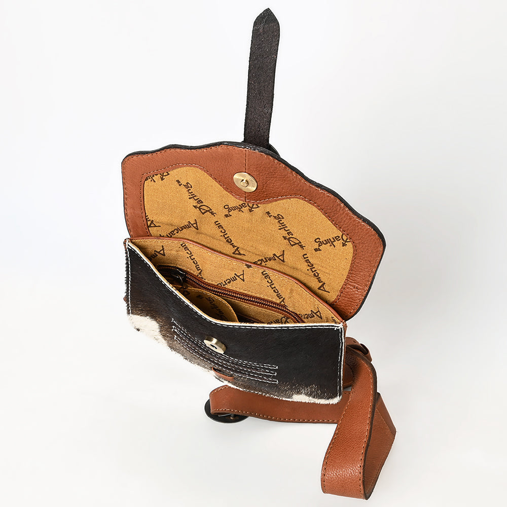 American Darling Hand-Tooled Hair-On Genuine Leather Sling Bag