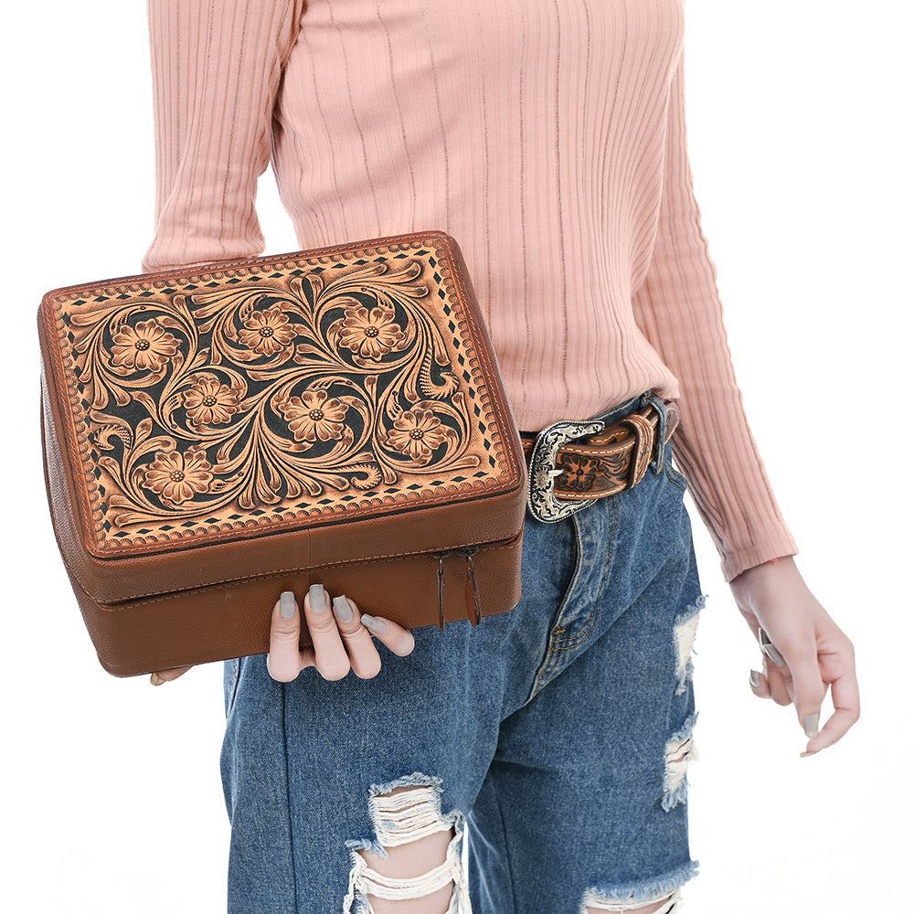 American Darling Jewelry Case Hand Tooled Genuine Leather