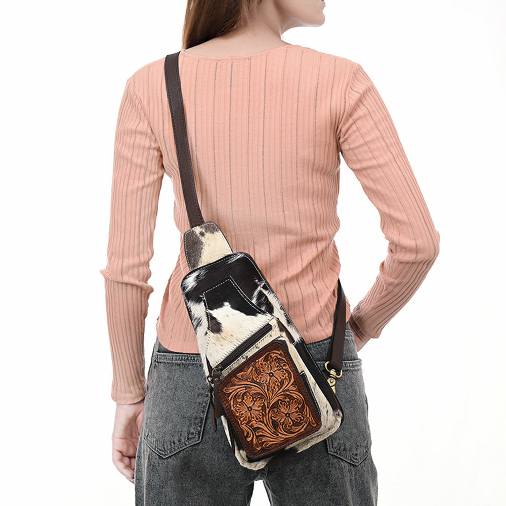 American Darling Hand-Tooled Hair-On Genuine Leather Sling Bag