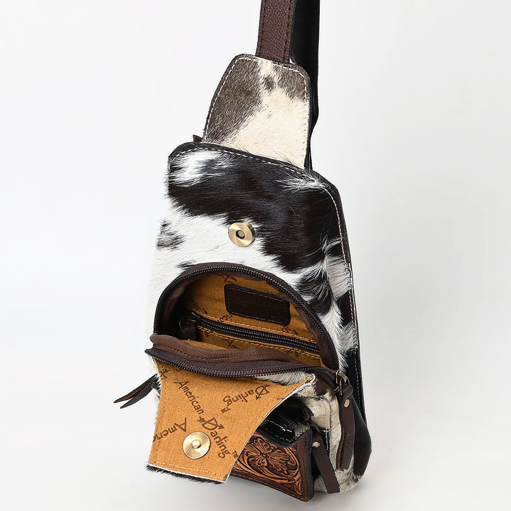 American Darling Hand-Tooled Hair-On Genuine Leather Sling Bag