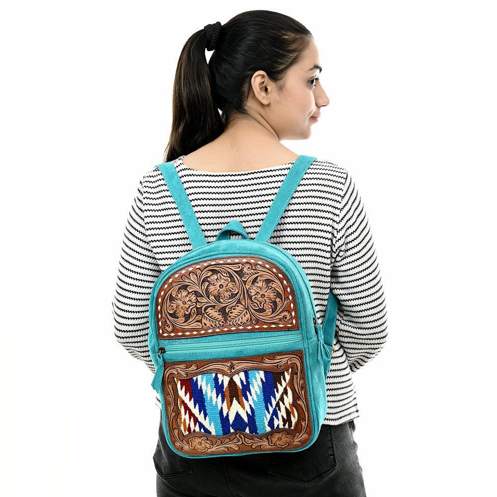 American Darling Hand-Tooled Upcycled Wool Genuine Leather Backpack