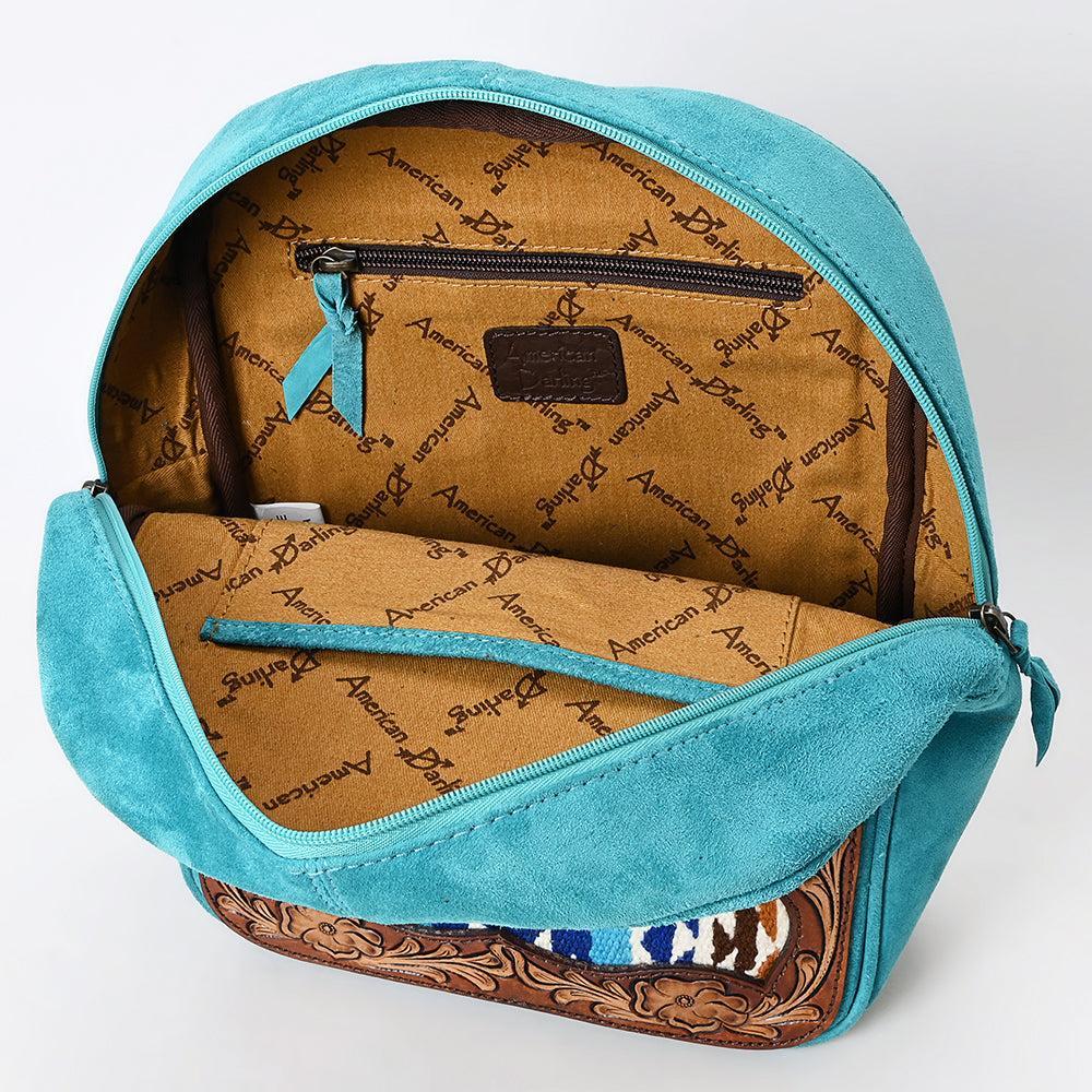 American Darling Hand-Tooled Upcycled Wool Genuine Leather Backpack