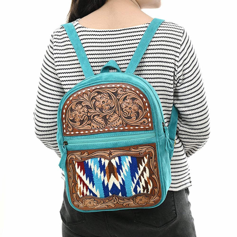 American Darling Hand-Tooled Upcycled Wool Genuine Leather Backpack