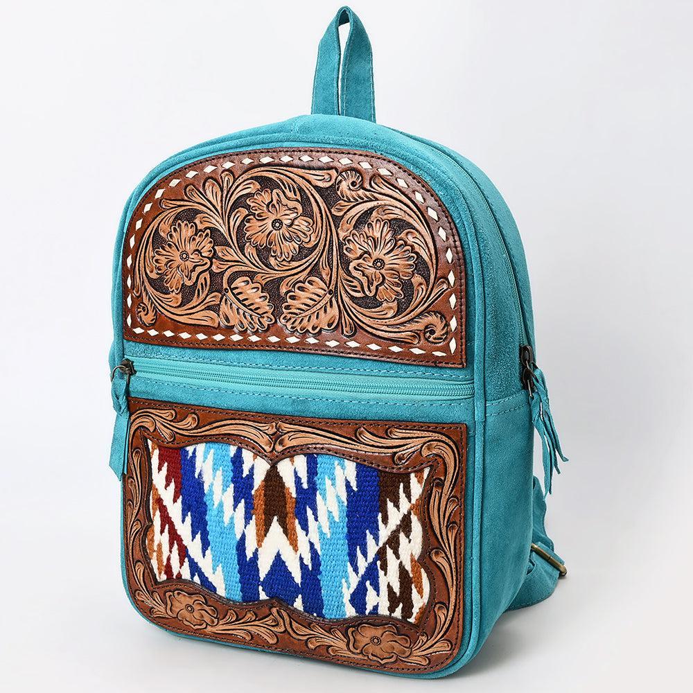American Darling Hand-Tooled Upcycled Wool Genuine Leather Backpack