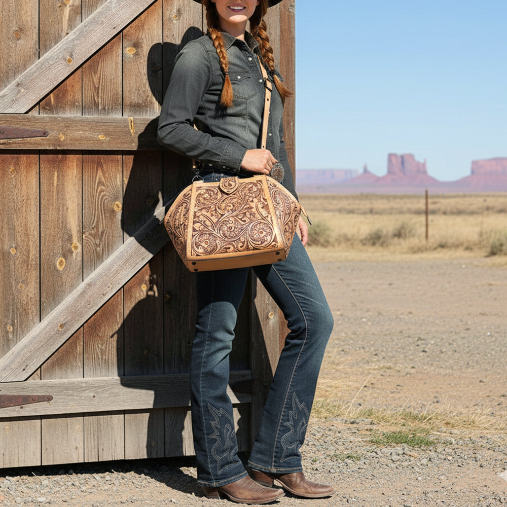 American Darling  Messenger Hand Tooled Genuine Leather Women Bag Western Handbag Purse