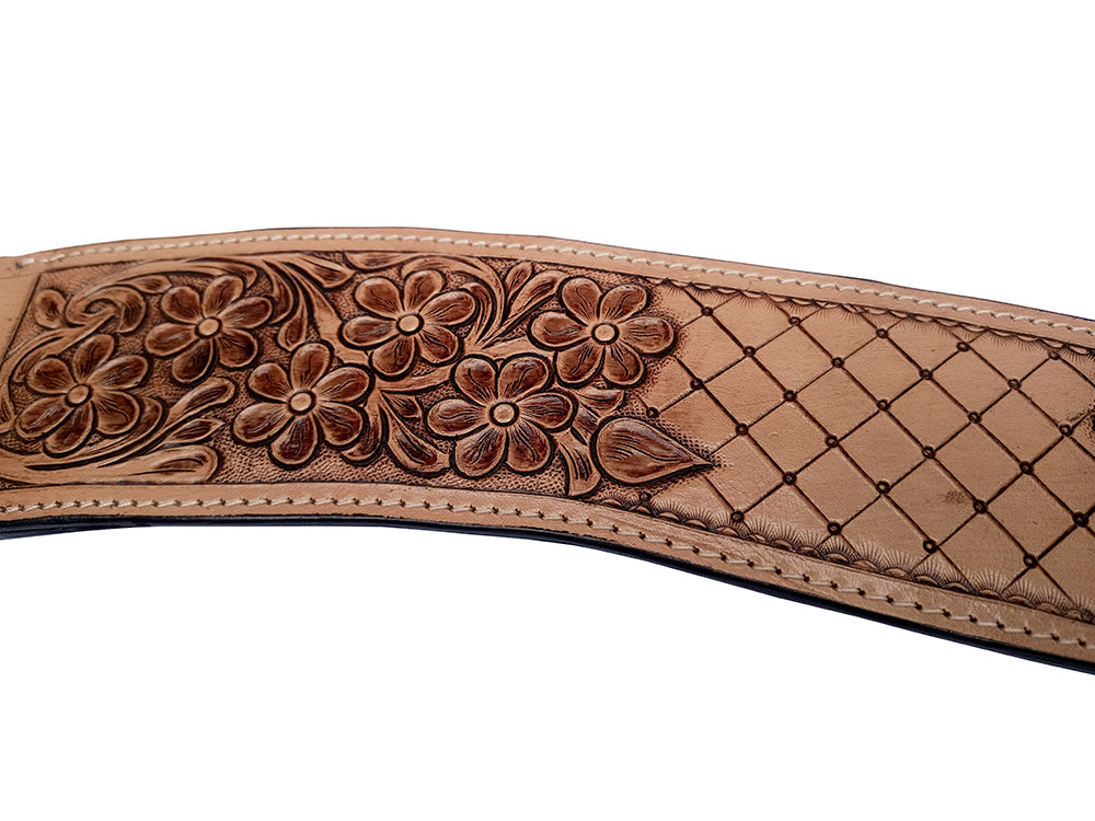 COMFYTACK Western Genuine Leather Horse Tripping Breast Collar Tack Brown Floral Carve