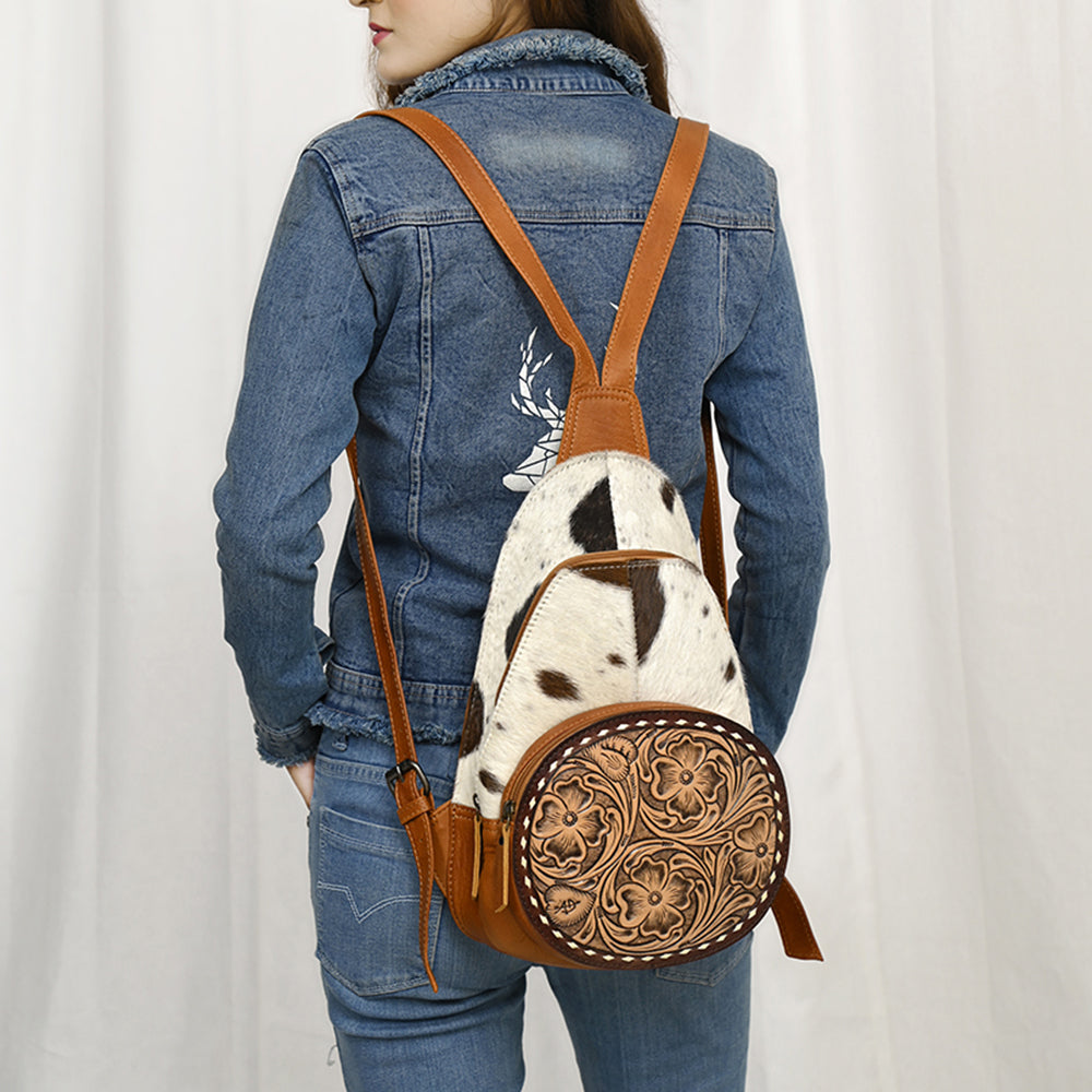 American Darling Hand-Tooled Hair-On Genuine Leather Sling Bag