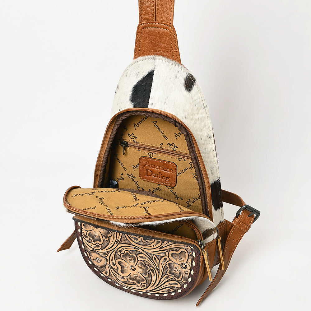 American Darling Hand-Tooled Hair-On Genuine Leather Sling Bag