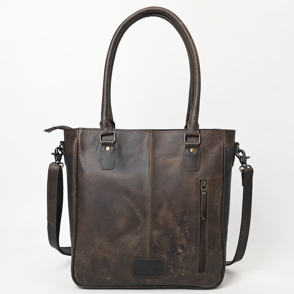 American Darling Premium Western Leather Tote Bag for Women, Hand Woven Saddle Blanket Detail, Vegetable-Tanned Leather