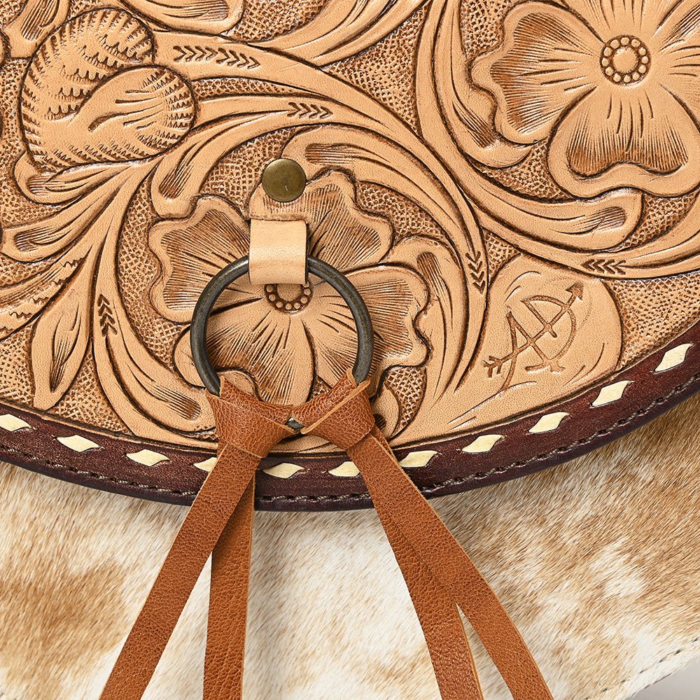 American Darling Hand-Tooled Hair-On Genuine Leather Small Crossbody Bag