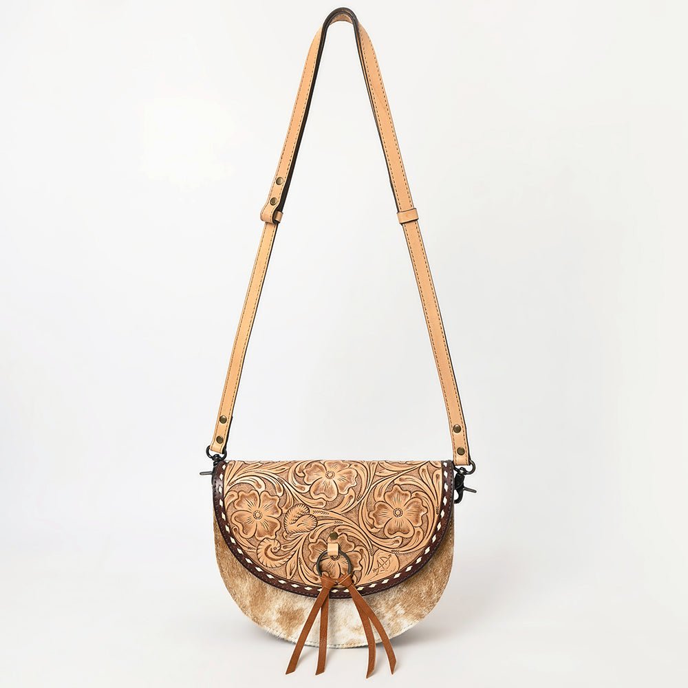 American Darling Hand-Tooled Hair-On Genuine Leather Small Crossbody Bag