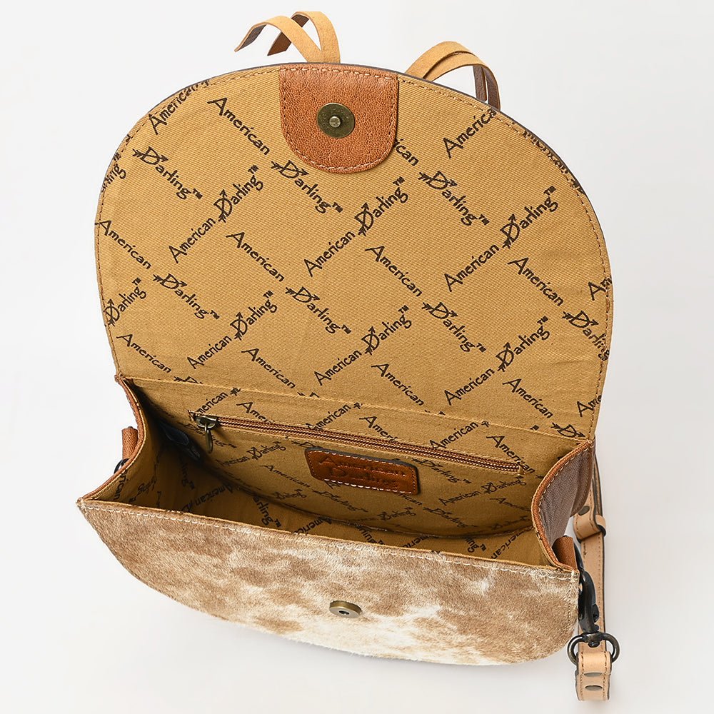 American Darling Hand-Tooled Hair-On Genuine Leather Small Crossbody Bag