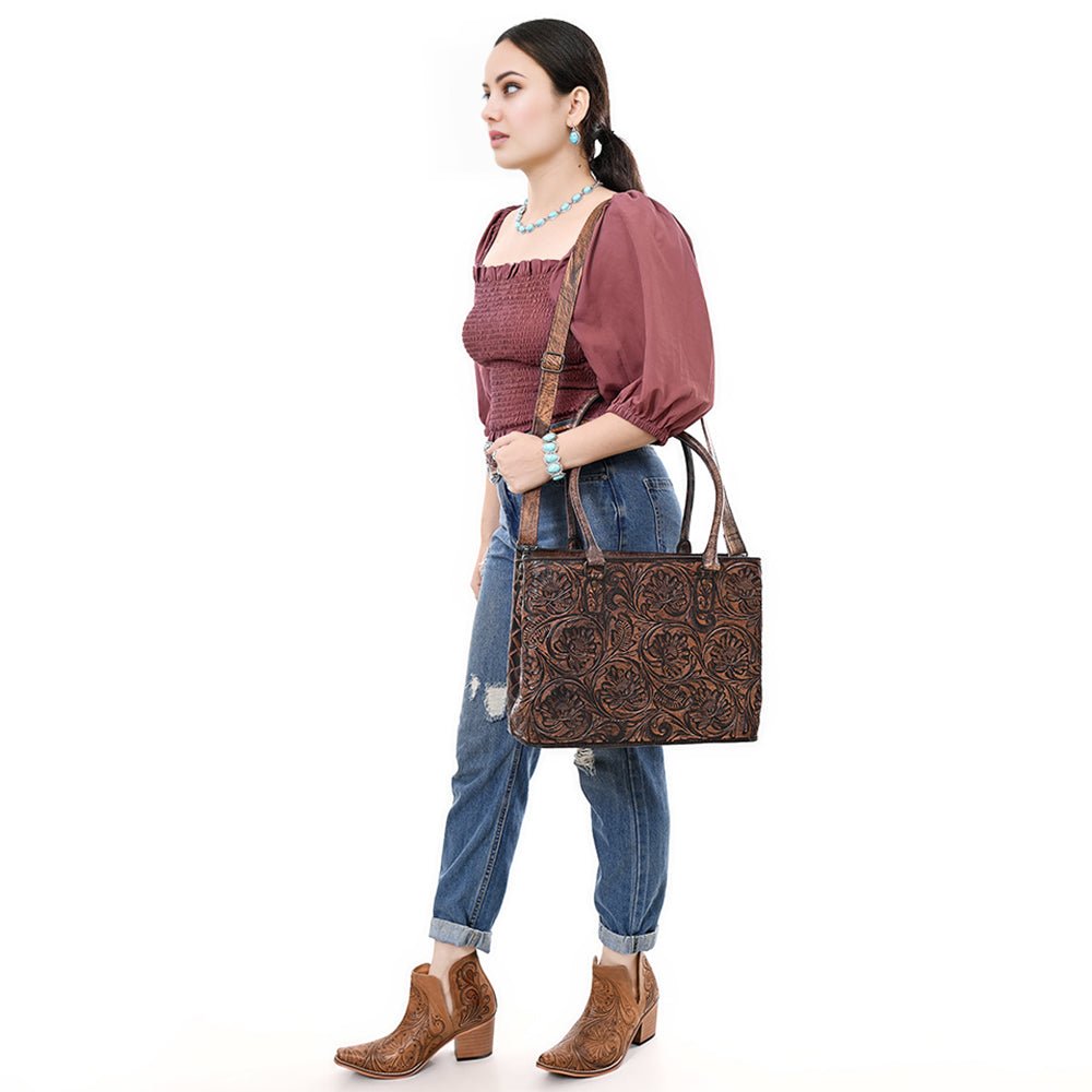 American Darling Tote Beautifully Hand Tooled Genuine Leather