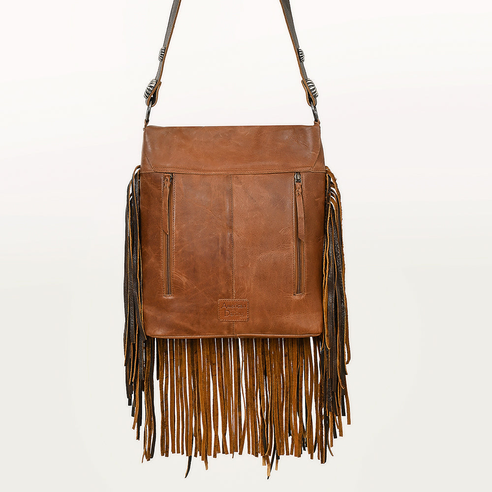 American Darling Messenger Bag Western Hair-On Cowhide Genuine Leather Handcrafted Purse with Fringes and Turquoise Stone