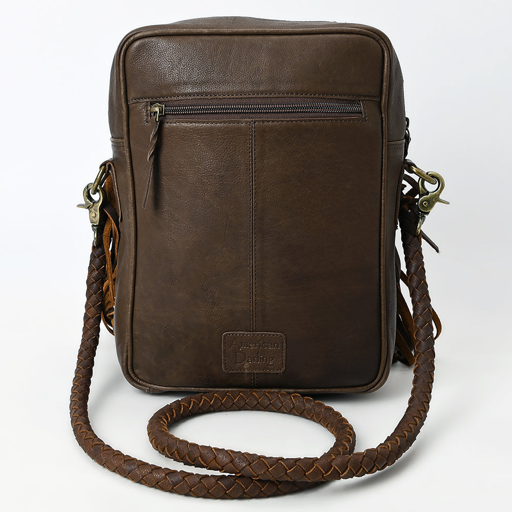 American Darling Cross body Bag Western Genuine Leather Handcrafted Purse with Fringes, Braided Trim and YKK Zipper
