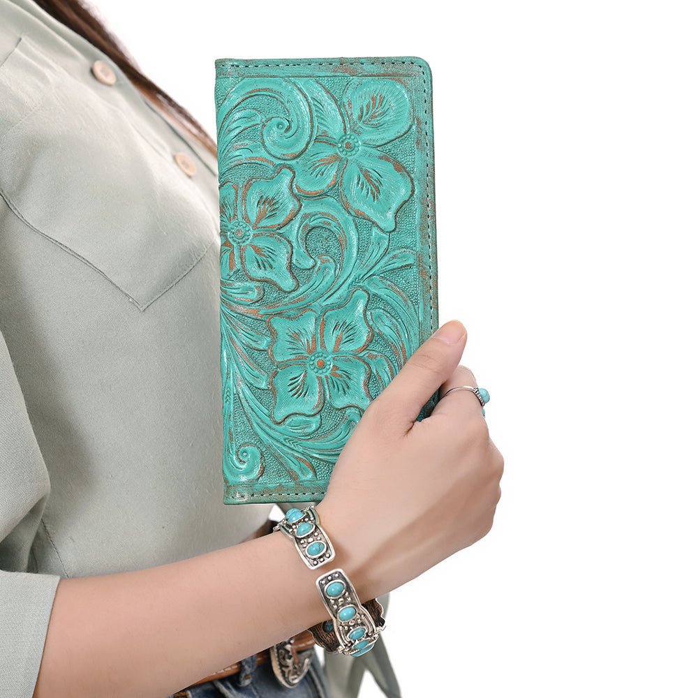 American Darling Clutch Beautifully Hand Tooled Genuine Leather