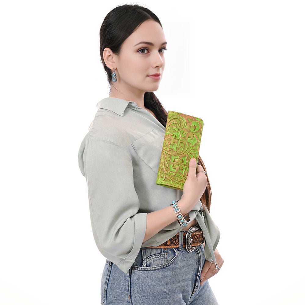 American Darling Clutch Beautifully Hand Tooled Genuine Leather