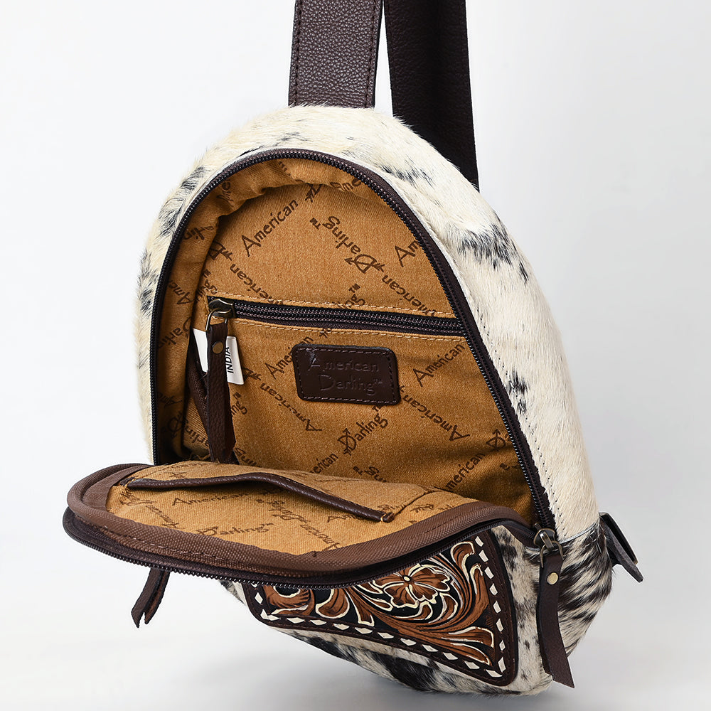 American Darling Sling Beautifully Hand Tooled Hair On Genuine Leather Women Bag Western Handbag Purse |