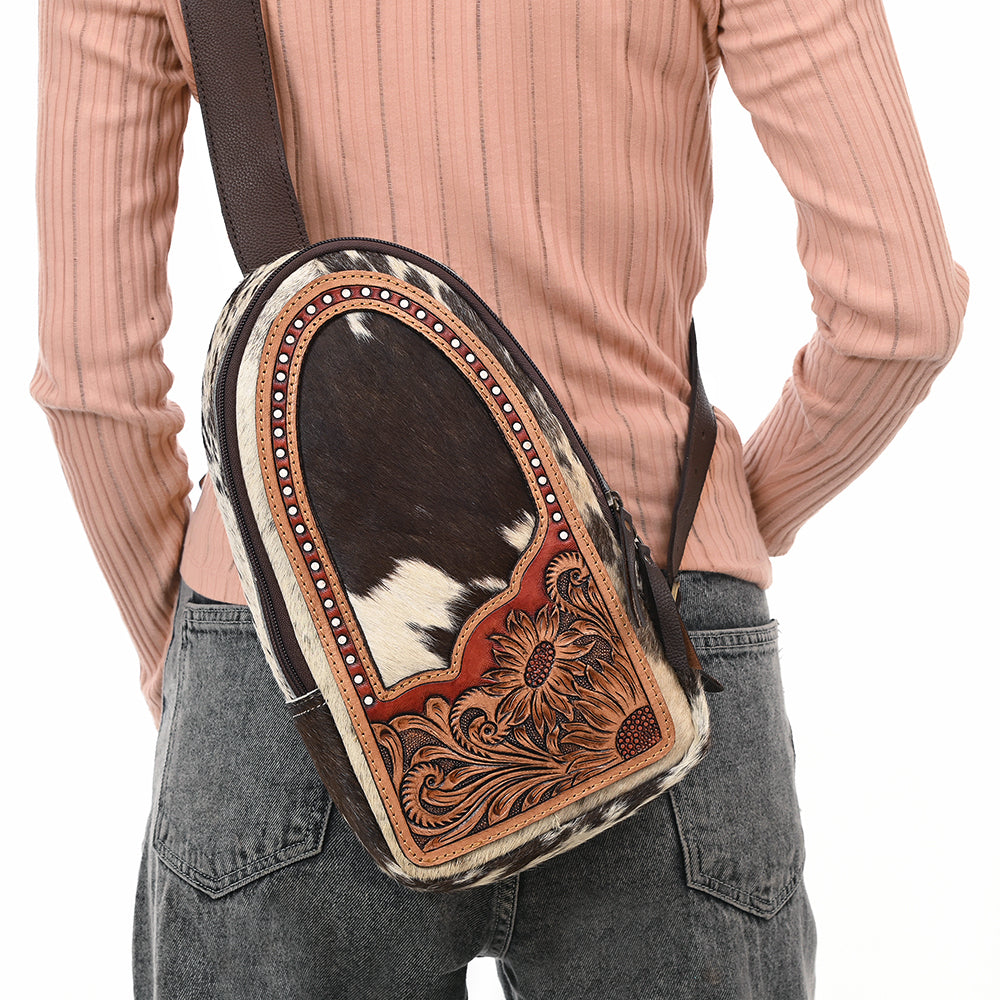 American Darling Sling Beautifully Hand Tooled Hair-On Genuine Leather