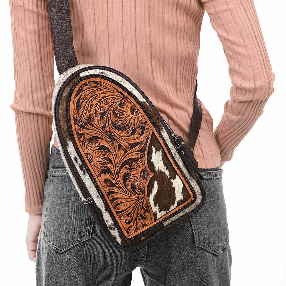 American Darling Sling Beautifully Hand Tooled Hair-On Genuine Leather