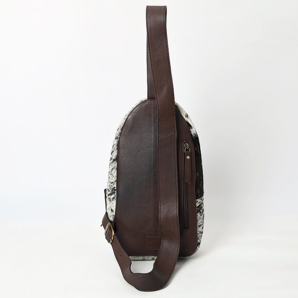 American Darling Sling Bag - Hand Tooled Floral Carved, Hair-On Cowhide, Eco-Friendly Vegetable Tanned Genuine Leather