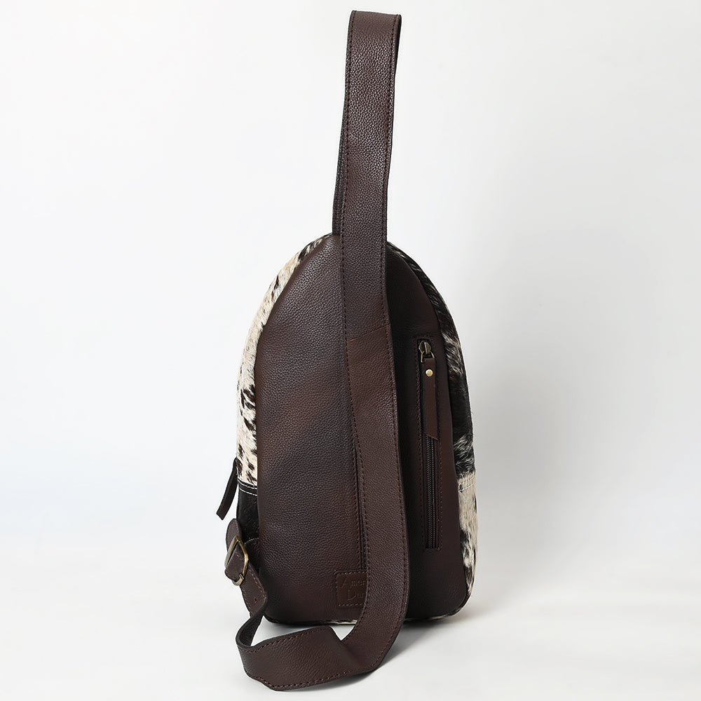 American Darling Sling Bag - Buck Stitched Floral Carved Hair-On Cowhide, Eco-Friendly Vegetable Tanned Genuine Leather