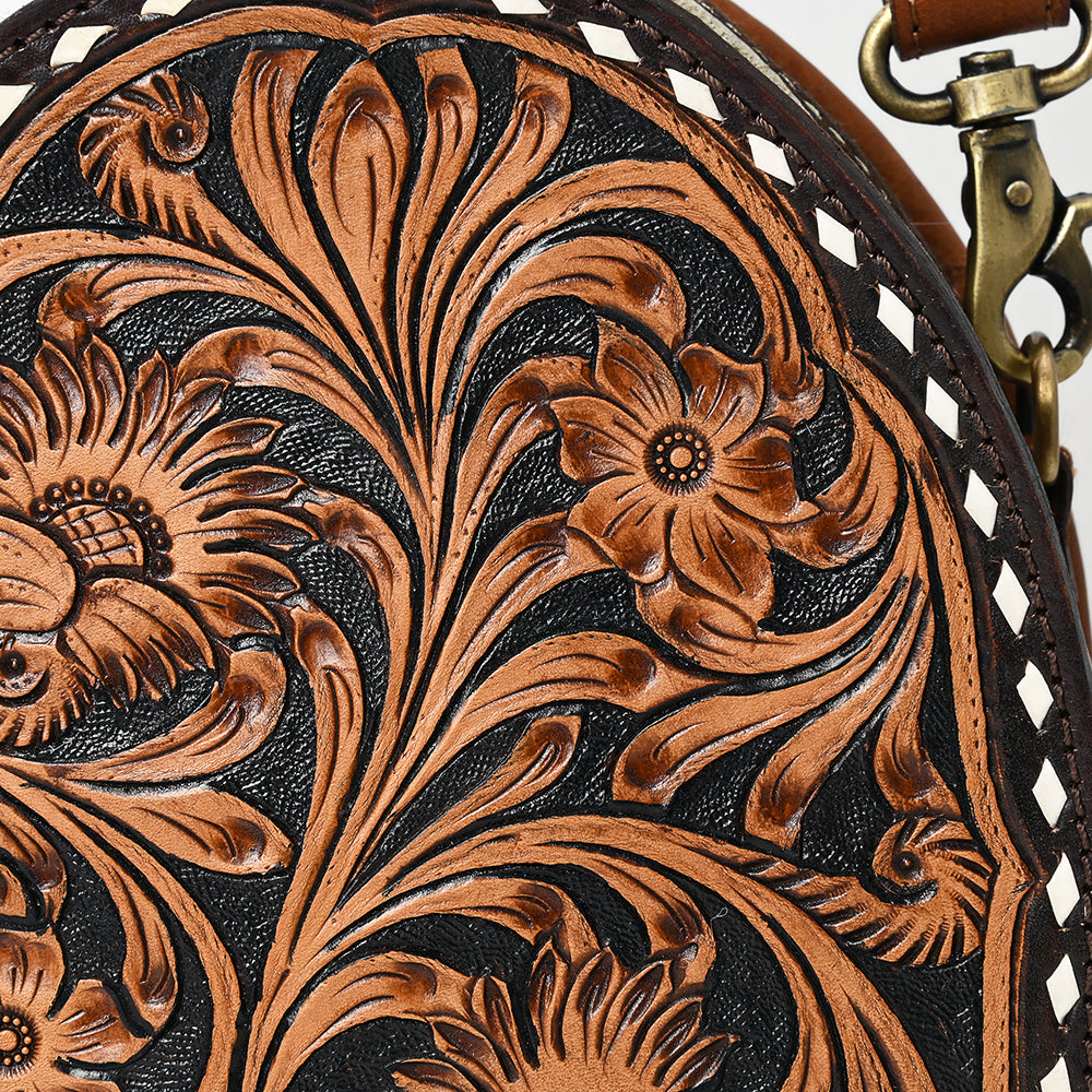 American Darling Canteen Bag - Buck Stitched Floral Carved, Eco-Friendly Vegetable Tanned Genuine Leather, Western Style