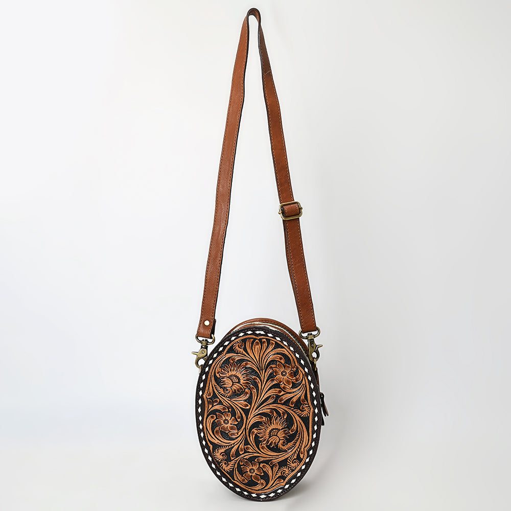 American Darling Canteen Bag - Buck Stitched Floral Carved, Eco-Friendly Vegetable Tanned Genuine Leather, Western Style