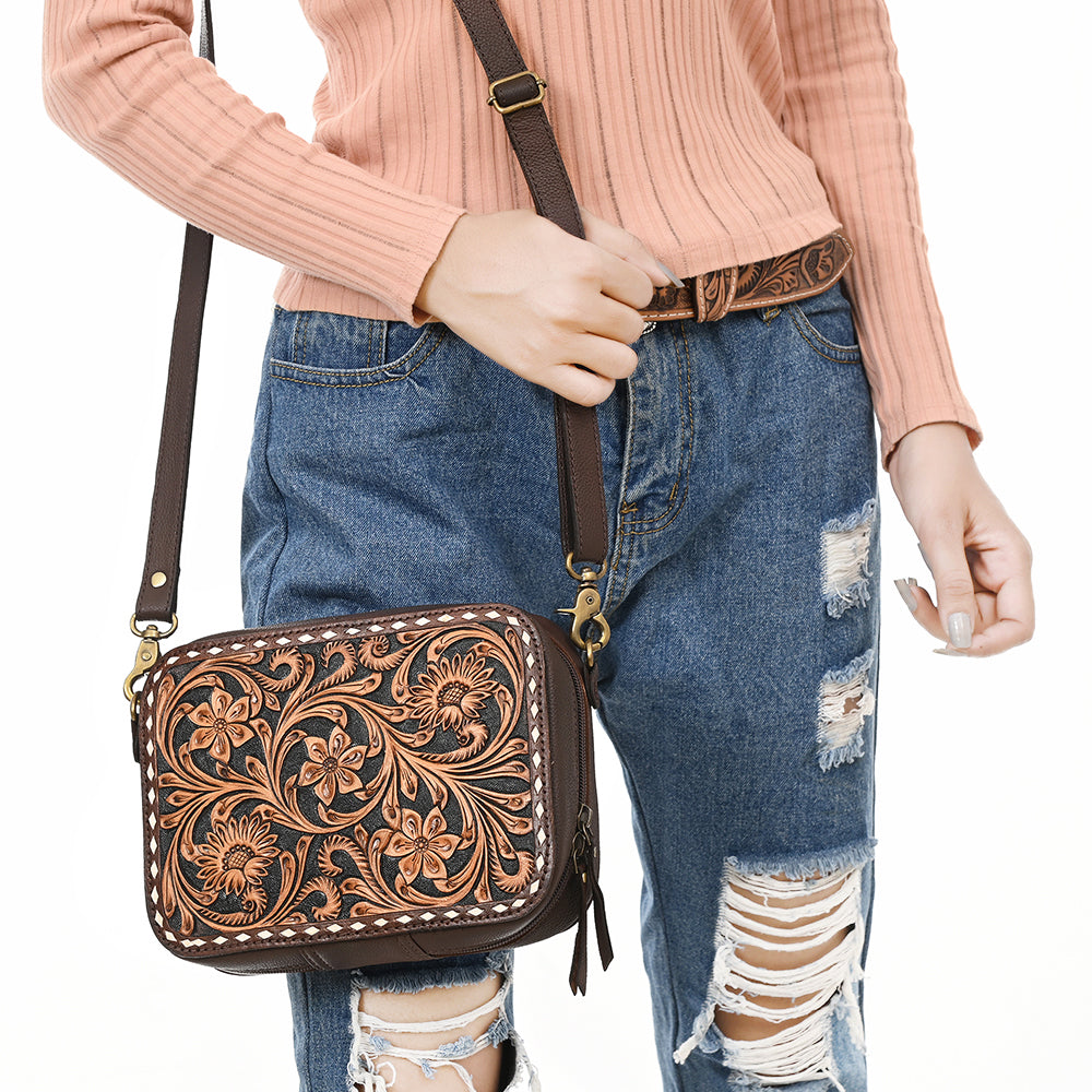 American Darling Hand-Tooled Genuine Leather Crossbody Bag