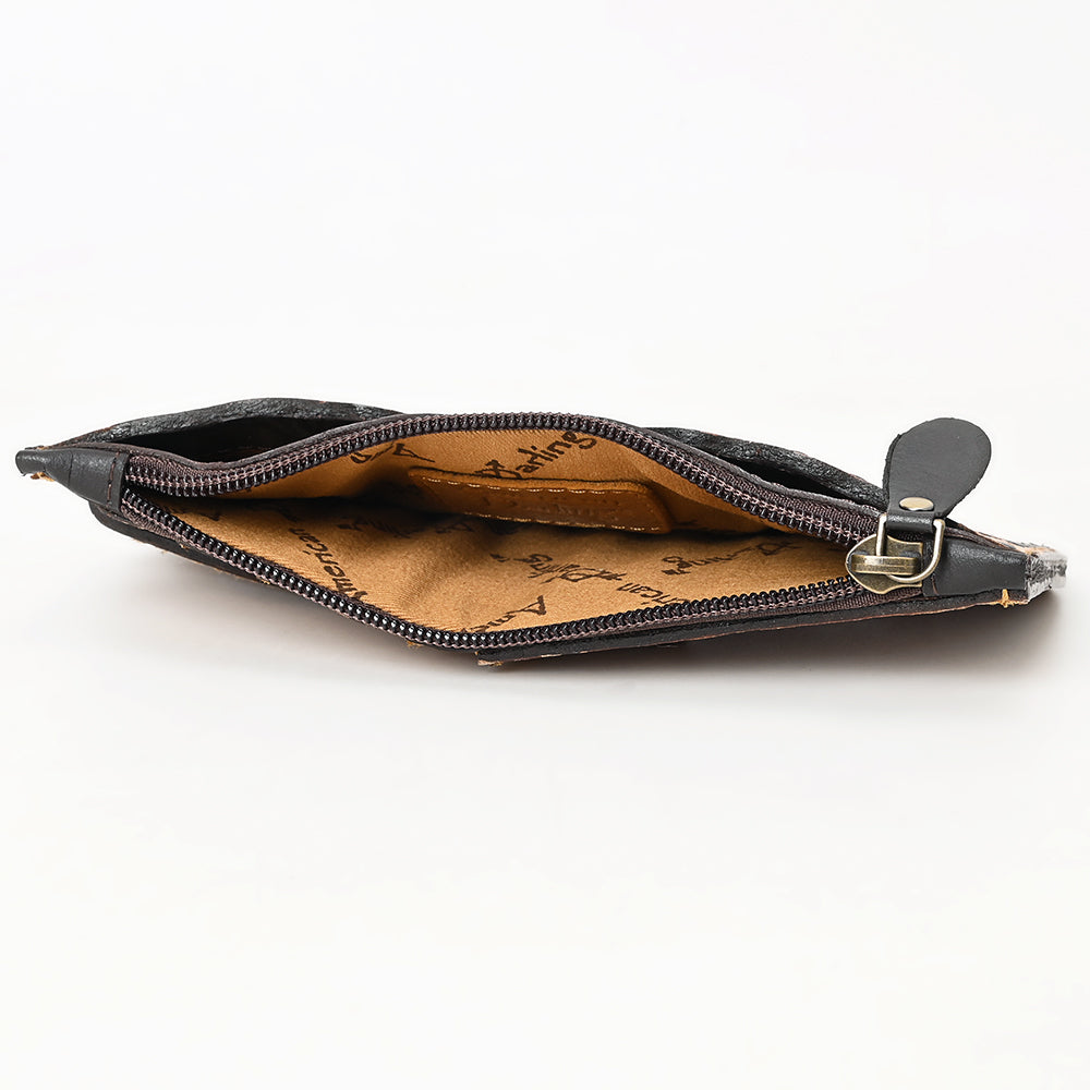American Darling Card Holder - Buck Stitched Floral Carved, Eco-Friendly Vegetable Tanned Genuine Leather, Western Style Wallet