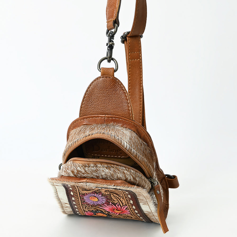 American Darling Sling Beautifully Hand Tooled Hair-On Genuine Leather