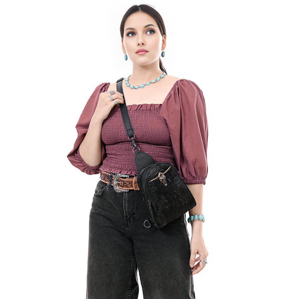 American Darling Sling Hair-On Crocodile embossed Genuine Leather