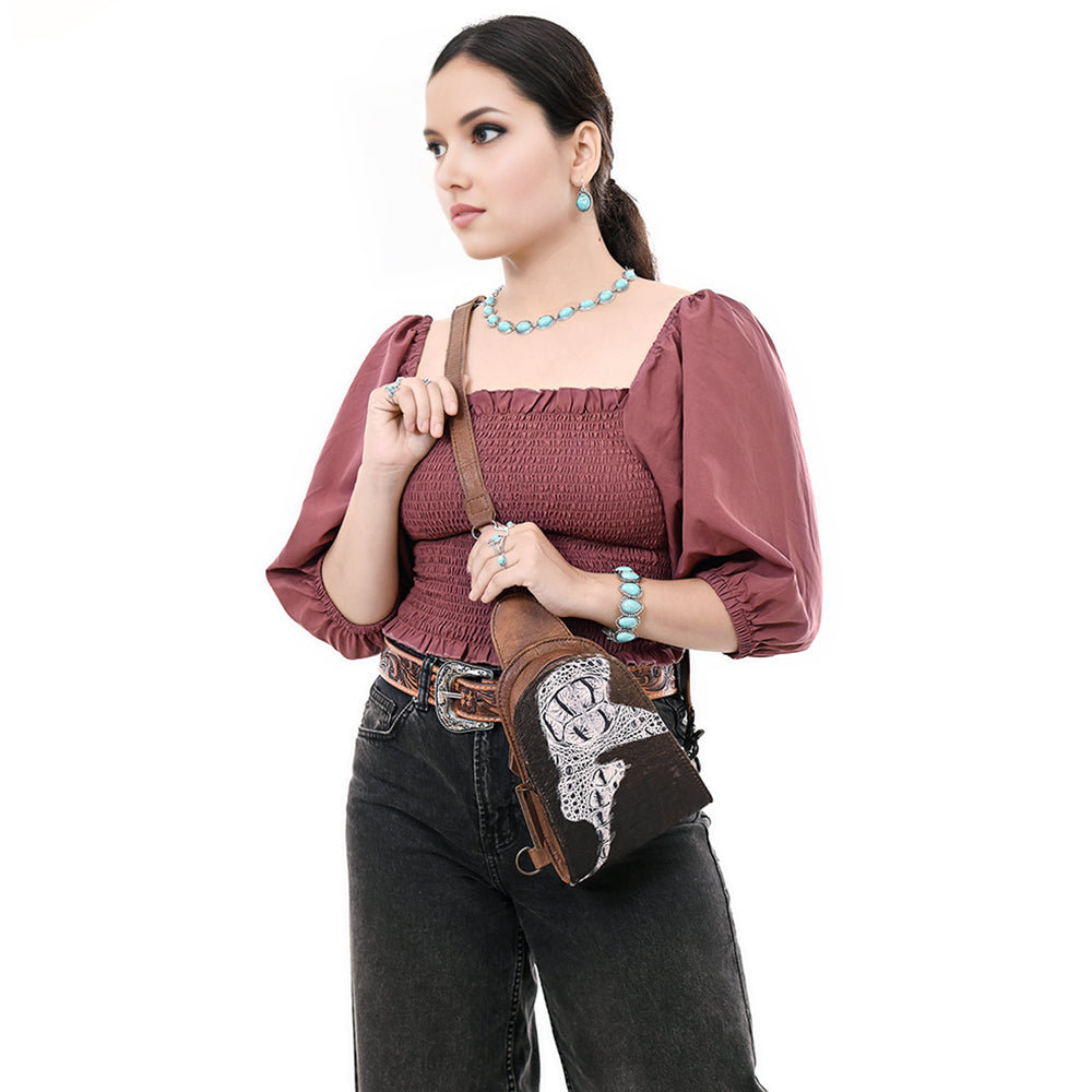 American Darling Sling Hair-On Crocodile embossed Genuine Leather