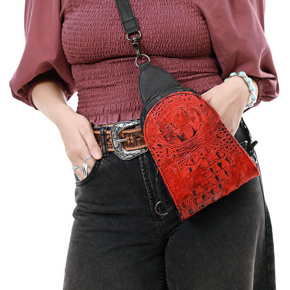 American Darling Sling Hair-On Crocodile embossed Genuine Leather