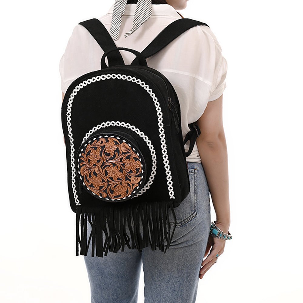 American Darling Hand-Tooled Suede Leather Backpack