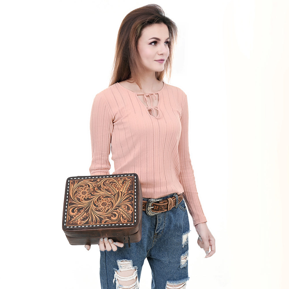 American Darling Jewelry Case Hand Tooled Genuine Leather