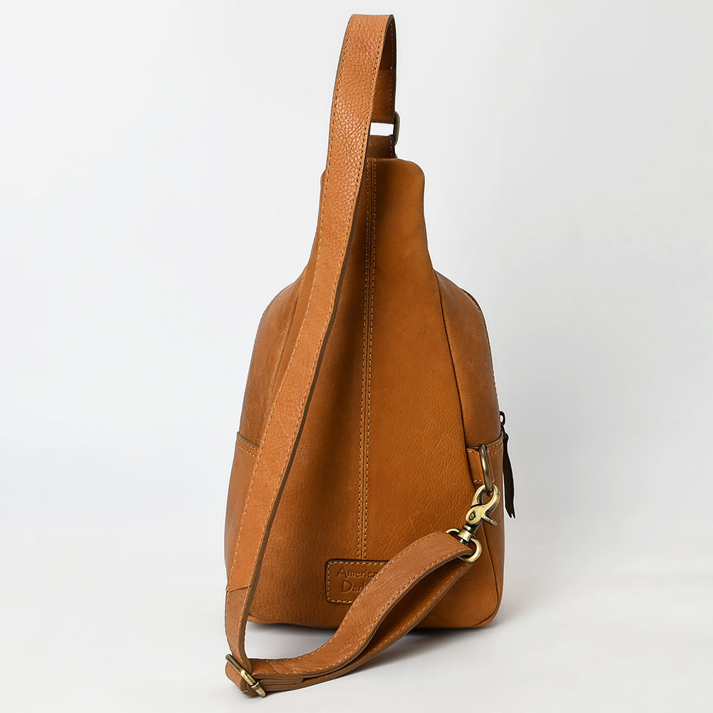 American Darling Sling Bag - Buck Stitched Floral Carved, Hair-On Cowhide, Eco-Friendly Vegetable Tanned Genuine Leather