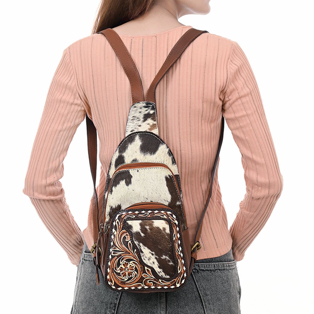 American Darling Hand-Tooled Hair-On Genuine Leather Sling Bag