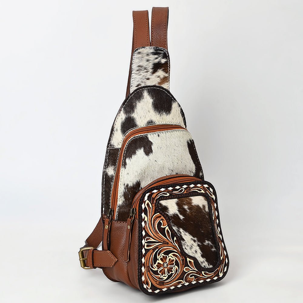 American Darling Hand-Tooled Hair-On Genuine Leather Sling Bag