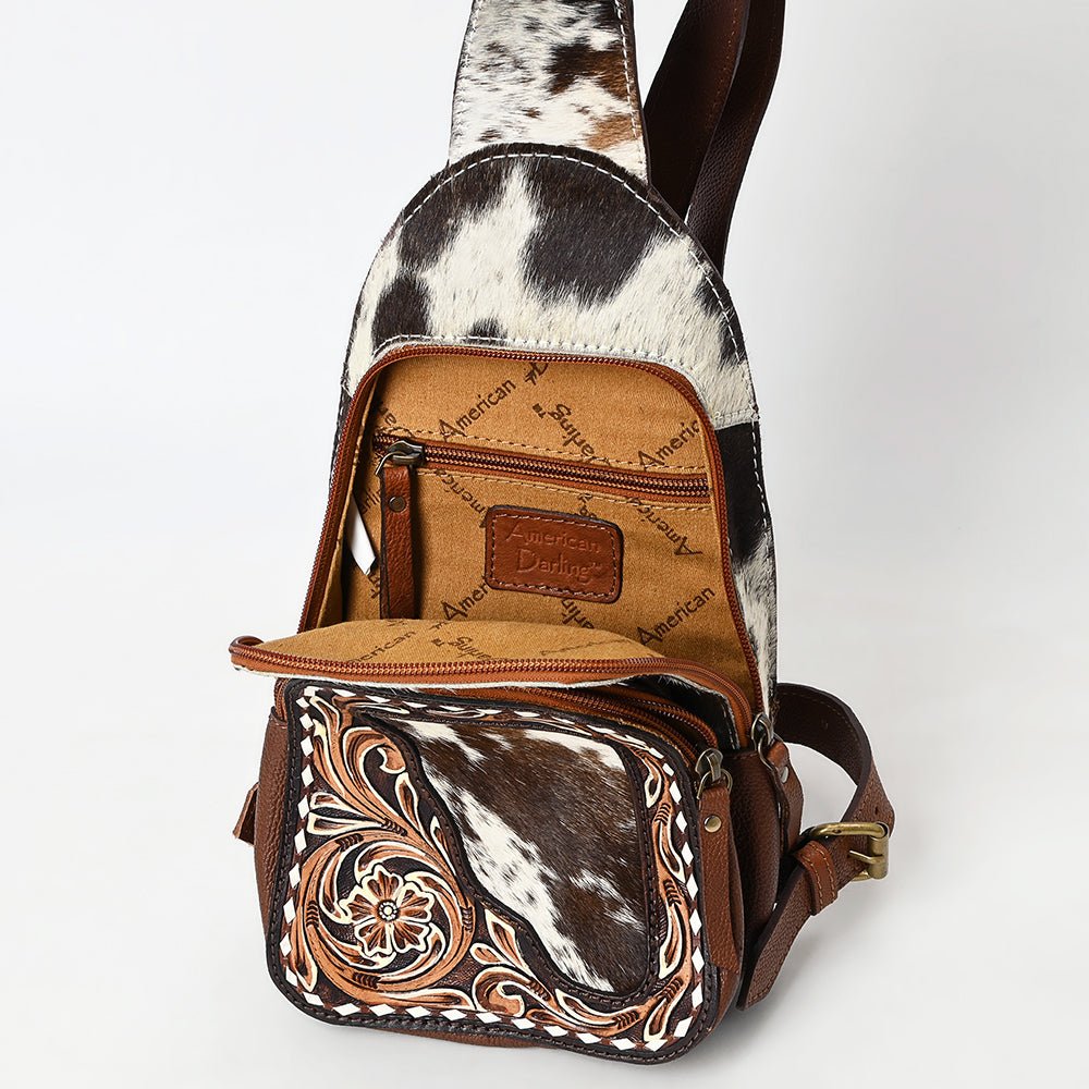 American Darling Hand-Tooled Hair-On Genuine Leather Sling Bag