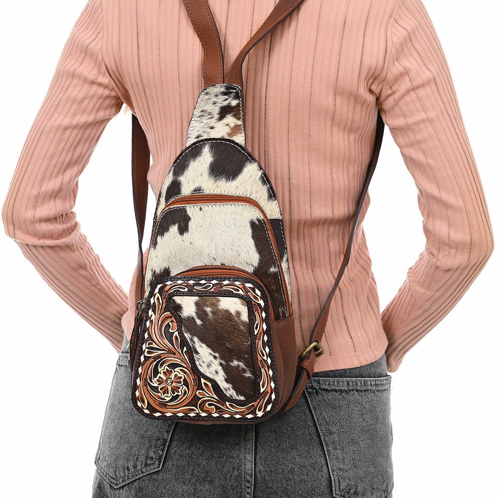 American Darling Hand-Tooled Hair-On Genuine Leather Sling Bag