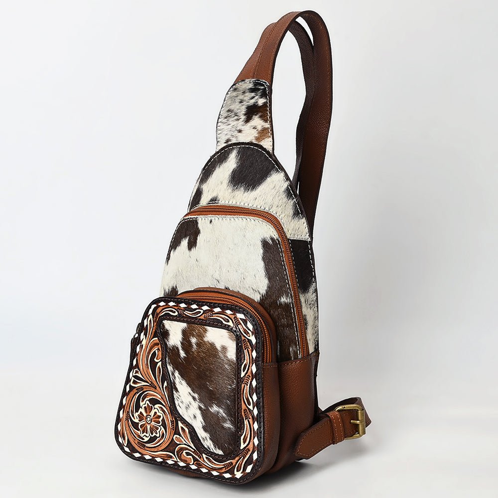 American Darling Hand-Tooled Hair-On Genuine Leather Sling Bag
